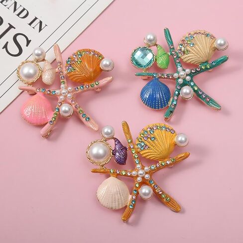 Pearl Animal Ocean Enamel Sea Star Coral Starfish Brooches for Women in Kuwait