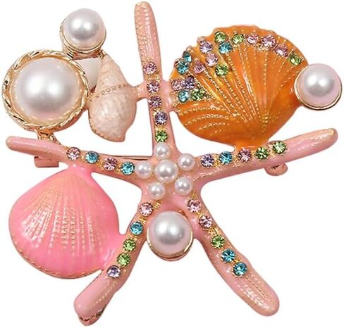 Pearl Animal Ocean Enamel Sea Star Coral Starfish Brooches for Women in Kuwait