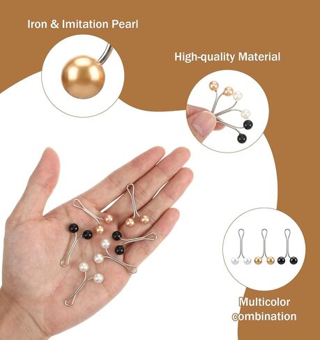 12 Pcs Hijab Clips, Hijab Pins for Scarf with Imitation Pearl, Iron Headscarf Accessories in Black, White & Red Champagne (0.8 x 1.4 Inches) in Saudi Arabia