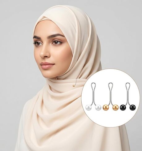12 Pcs Hijab Clips, Hijab Pins for Scarf with Imitation Pearl, Iron Headscarf Accessories in Black, White & Red Champagne (0.8 x 1.4 Inches) in Saudi Arabia