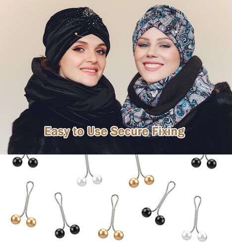 12 Pcs Hijab Clips, Hijab Pins for Scarf with Imitation Pearl, Iron Headscarf Accessories in Black, White & Red Champagne (0.8 x 1.4 Inches) in Saudi Arabia