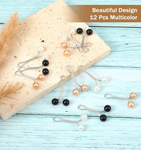 12 Pcs Hijab Clips, Hijab Pins for Scarf with Imitation Pearl, Iron Headscarf Accessories in Black, White & Red Champagne (0.8 x 1.4 Inches) in Saudi Arabia