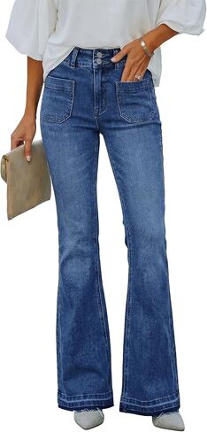 EMMIOL Flare Jeans for Women High Waisted Stretchy Bell Bottom Jeans Frayed Hems Bootcut 2026 Denim Pants Patch Pockets in Kuwait