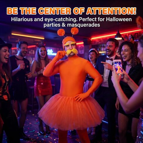 Orange Costume Yellow Mustache and Eyebrows Ballet Tutu Skirt Costume Set for Cosplay Halloween Christmas Party (S-150) in Saudi Arabia