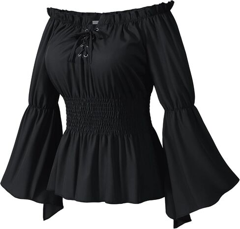Women Renaissance Victorian Peasant Gothic Shirt Pirate Blouse Halloween outfit Cosplay Costume Bell Sleeve Tops in Saudi Arabia