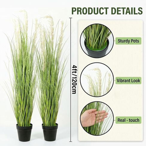 6 Pack 4 ft Tall Artificial Grass Plant Fake Pampas Grass in Pot Large Faux Floor Plants Potted Artificial Greenery for Indoor Outdoor Garden Home Bathroom Office Room Housewarming Wedding Decoration in Saudi Arabia