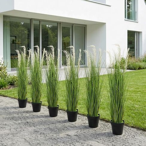 6 Pack 4 ft Tall Artificial Grass Plant Fake Pampas Grass in Pot Large Faux Floor Plants Potted Artificial Greenery for Indoor Outdoor Garden Home Bathroom Office Room Housewarming Wedding Decoration in Saudi Arabia