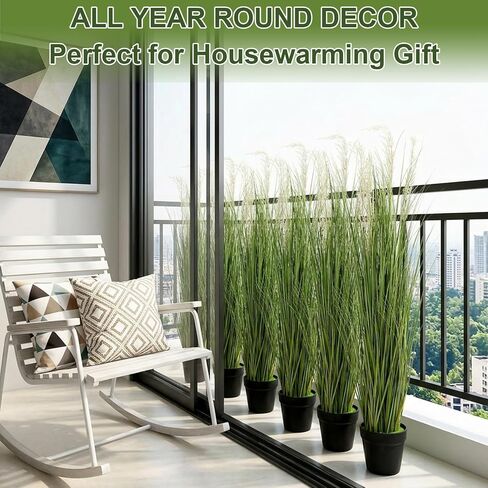 6 Pack 4 ft Tall Artificial Grass Plant Fake Pampas Grass in Pot Large Faux Floor Plants Potted Artificial Greenery for Indoor Outdoor Garden Home Bathroom Office Room Housewarming Wedding Decoration in Saudi Arabia