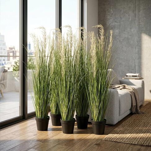 6 Pack 4 ft Tall Artificial Grass Plant Fake Pampas Grass in Pot Large Faux Floor Plants Potted Artificial Greenery for Indoor Outdoor Garden Home Bathroom Office Room Housewarming Wedding Decoration in Saudi Arabia
