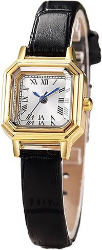 Womens Small Gold Watches Vintage Rectangular Analog Quartz Watch Leather Band Wrist Watch in Saudi Arabia