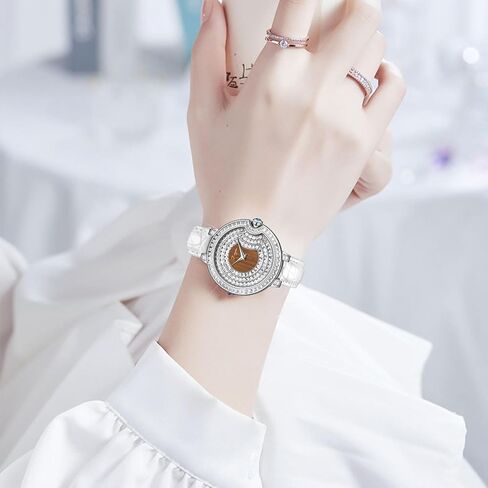 Luxury Women's Watch with Genuine Leather Strap, Diamond Inlay,Fashion Design - Elegant Watches for Ladies in Saudi Arabia