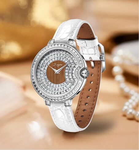 Luxury Women's Watch with Genuine Leather Strap, Diamond Inlay,Fashion Design - Elegant Watches for Ladies in Saudi Arabia