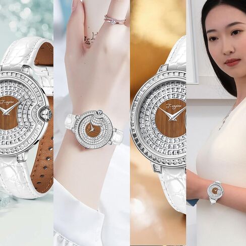 Luxury Women's Watch with Genuine Leather Strap, Diamond Inlay,Fashion Design - Elegant Watches for Ladies in Saudi Arabia