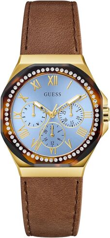 GUESS Multi-Tone and Brown Leather Multifunctional Watch in Saudi Arabia