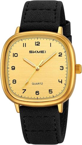 Leather Wrist Watch for Men Women Square Analog Watch Waterproof Gold Black Wrist Watches Mens Gift for Birthday Christmas Gifts for Him Her in Saudi Arabia