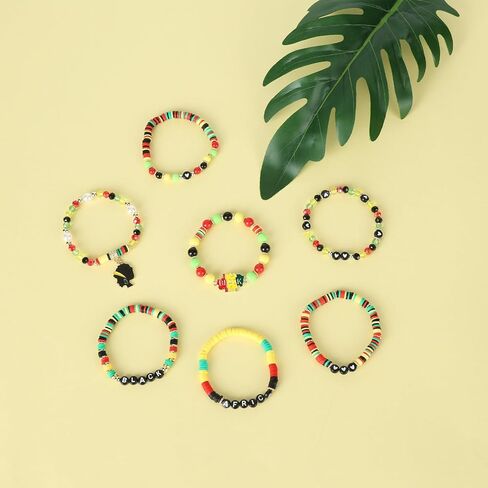 Black American Independence Bracelets, 4 Pcs Handmade Stackable Stretch Bracelets with Card, Happy Juneteenth Clay Celebrate Gifts for Adults Women Holiday Decorations in Saudi Arabia