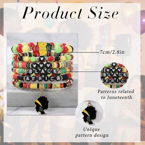 Black American Independence Bracelets, 4 Pcs Handmade Stackable Stretch Bracelets with Card, Happy Juneteenth Clay Celebrate Gifts for Adults Women Holiday Decorations in Saudi Arabia
