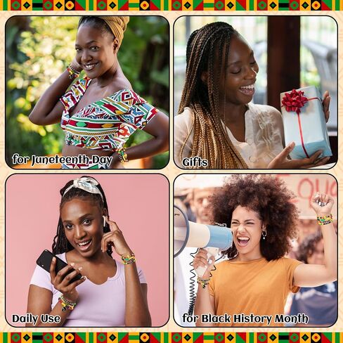 Y1tvei African Black Bracelet Set - 7Pcs Africa Stay Live Heart Charm Clay Beaded Stretch Bracelet Juneteenth Freedom Day Party Favor Gift Black History Month Friendship Chains Jewelry for Women Decor in Saudi Arabia