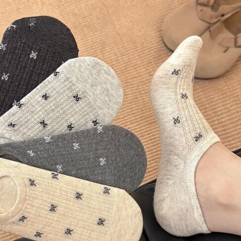 5-Pair Women’s Bow Pattern Ankle Socks, Summer Breathable & Soft Comfortable Socks, Non-Slip All-Match for Daily Casual Wear in Kuwait