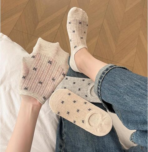 5-Pair Women’s Bow Pattern Ankle Socks, Summer Breathable & Soft Comfortable Socks, Non-Slip All-Match for Daily Casual Wear in Kuwait