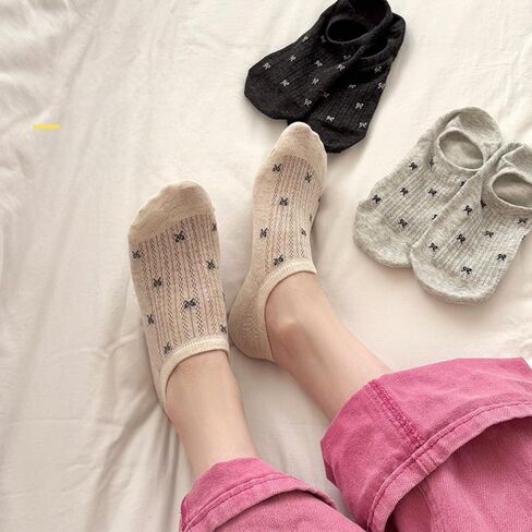5-Pair Women’s Bow Pattern Ankle Socks, Summer Breathable & Soft Comfortable Socks, Non-Slip All-Match for Daily Casual Wear in Kuwait