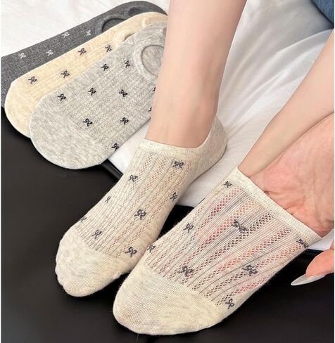 5-Pair Women’s Bow Pattern Ankle Socks, Summer Breathable & Soft Comfortable Socks, Non-Slip All-Match for Daily Casual Wear in Kuwait