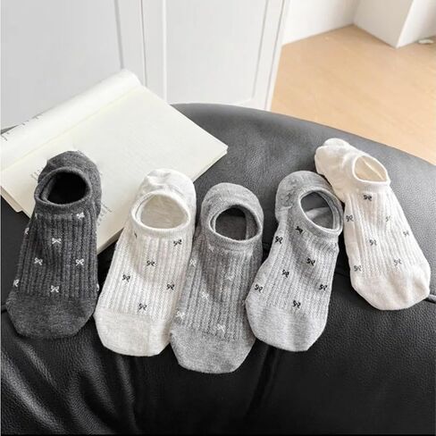 5-Pair Women’s Bow Pattern Ankle Socks, Summer Breathable & Soft Comfortable Socks, Non-Slip All-Match for Daily Casual Wear in Kuwait