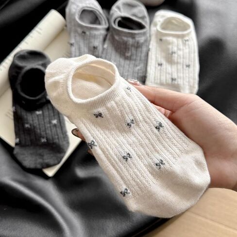 5-Pair Women’s Bow Pattern Ankle Socks, Summer Breathable & Soft Comfortable Socks, Non-Slip All-Match for Daily Casual Wear in Kuwait