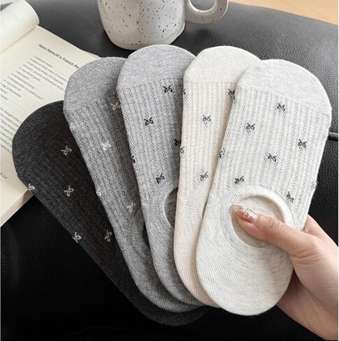 5-Pair Women’s Bow Pattern Ankle Socks, Summer Breathable & Soft Comfortable Socks, Non-Slip All-Match for Daily Casual Wear in Kuwait