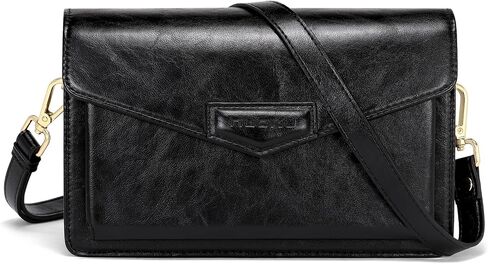 nuoku Crossbody Bag for Women Cellphone Small Little Purse with Credit Card Slots Lightweight Leather Wristlet Wallet, Black in Saudi Arabia