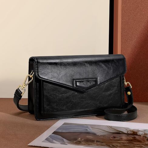nuoku Crossbody Bag for Women Cellphone Small Little Purse with Credit Card Slots Lightweight Leather Wristlet Wallet, Black in Saudi Arabia