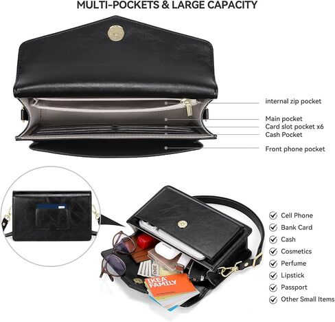 nuoku Crossbody Bag for Women Cellphone Small Little Purse with Credit Card Slots Lightweight Leather Wristlet Wallet, Black in Saudi Arabia