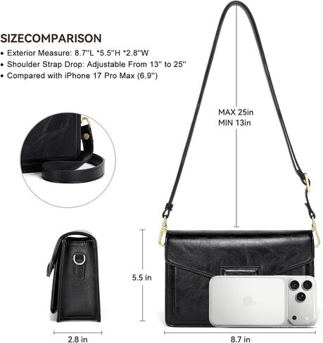 nuoku Crossbody Bag for Women Cellphone Small Little Purse with Credit Card Slots Lightweight Leather Wristlet Wallet, Black in Saudi Arabia