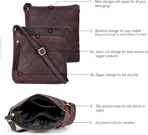 Leather Crossbody Bags for Women - Ladies Sling Handbags - Medium Cross body Purses Handbags - Purses For Women (Dark Brown) in Saudi Arabia