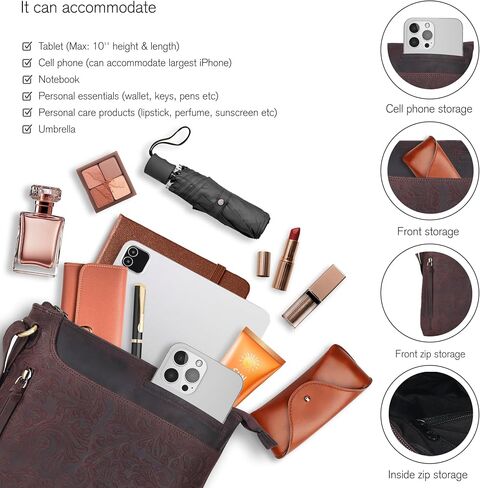 Leather Crossbody Bags for Women - Ladies Sling Handbags - Medium Cross body Purses Handbags - Purses For Women (Dark Brown) in Saudi Arabia