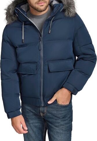 Andrew Marc Men's Outerwear Lithgow Bomber With Removable Faux Fur Hood in Kuwait