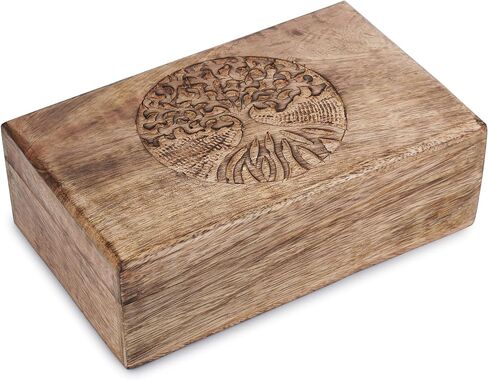 Ajuny Wooden Handcarved Decorative Jewelry Storage Box with Center Tree Carvings Multipurpose Treasure Chest Keepsake Travel Organizer Trinket Holder Boxes Gifts 10X6 Inch in Kuwait