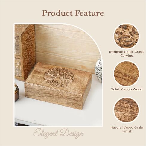 Ajuny Wooden Handcarved Decorative Jewelry Storage Box with Center Tree Carvings Multipurpose Treasure Chest Keepsake Travel Organizer Trinket Holder Boxes Gifts 10X6 Inch in Kuwait