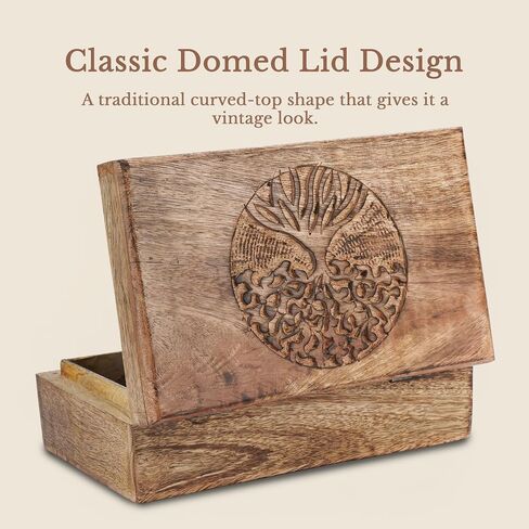 Ajuny Wooden Handcarved Decorative Jewelry Storage Box with Center Tree Carvings Multipurpose Treasure Chest Keepsake Travel Organizer Trinket Holder Boxes Gifts 10X6 Inch in Kuwait