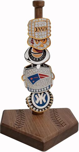 Walnut Baseball Ring Holder Wooden Baseball Softball Drip Necklace & Championship Ring Holder, Softball Jewelry Organizer Display, Solid Wood Baseball Necklace Holder Gift - 3 Rods + 1 in Kuwait