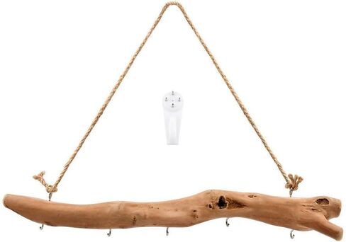 15Inch Driftwood Wall Hanging Jewelry Organizer - Rustic Wood Tree-Shaped Wall Decor with 5 Hooks for Rustic, Boho & Farmhouse Home in Saudi Arabia