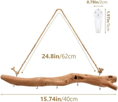 15Inch Driftwood Wall Hanging Jewelry Organizer - Rustic Wood Tree-Shaped Wall Decor with 5 Hooks for Rustic, Boho & Farmhouse Home in Saudi Arabia