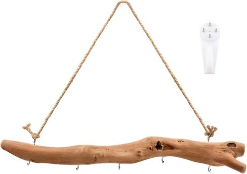 15Inch Driftwood Wall Hanging Jewelry Organizer - Rustic Wood Tree-Shaped Wall Decor with 5 Hooks for Rustic, Boho & Farmhouse Home in Saudi Arabia