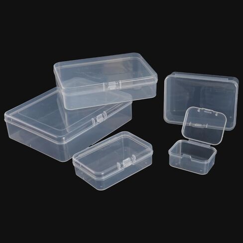 5Pcs Mixed Sizes Clear Plastic Jewelry Storage Boxes | Rectangular Mini Containers, Hinged Lids, Ideal for Beads & Jewelry, Small Items & Art Craft Projects in Kuwait