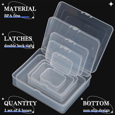 5Pcs Mixed Sizes Clear Plastic Jewelry Storage Boxes | Rectangular Mini Containers, Hinged Lids, Ideal for Beads & Jewelry, Small Items & Art Craft Projects in Kuwait