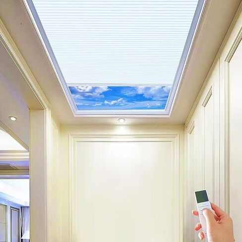 TIPIACE New Upgrade Rechargeable Motorized Skylight Blinds Full Blackout Fabric Cellular Honeycomb Shades Suitable for Roof Inclined Plane Room Windows (White 93021A) in Saudi Arabia