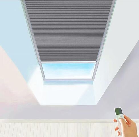 TIPIACE New Upgrade Rechargeable Motorized Skylight Blinds Full Blackout Fabric Cellular Honeycomb Shades Suitable for Roof Inclined Plane Room Windows (White 93021A) in Saudi Arabia