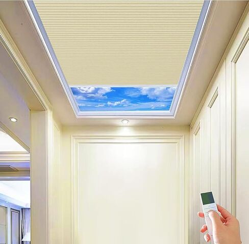 TIPIACE New Upgrade Rechargeable Motorized Skylight Blinds Full Blackout Fabric Cellular Honeycomb Shades Suitable for Roof Inclined Plane Room Windows (White 93021A) in Saudi Arabia
