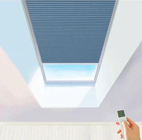 TIPIACE New Upgrade Rechargeable Motorized Skylight Blinds Full Blackout Fabric Cellular Honeycomb Shades Suitable for Roof Inclined Plane Room Windows (White 93021A) in Saudi Arabia