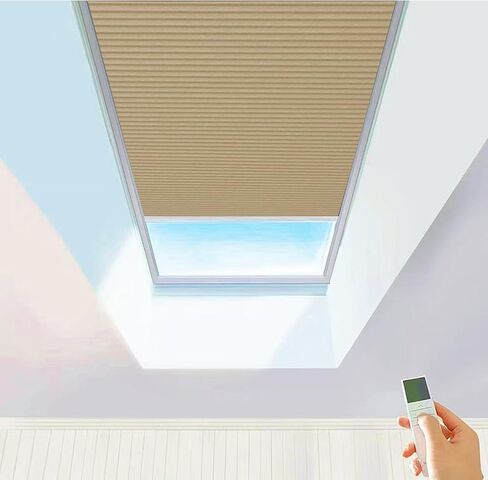 TIPIACE New Upgrade Rechargeable Motorized Skylight Blinds Full Blackout Fabric Cellular Honeycomb Shades Suitable for Roof Inclined Plane Room Windows (White 93021A) in Saudi Arabia